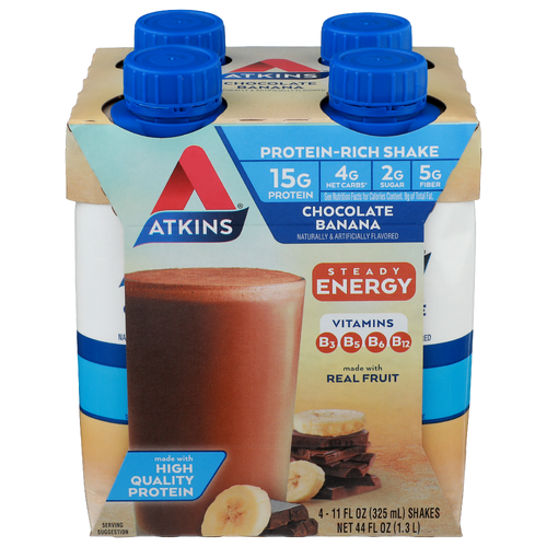 Atkins Chocolate Banana Protein Rich Shake - 11 Fluid Ounce - 4 Count
