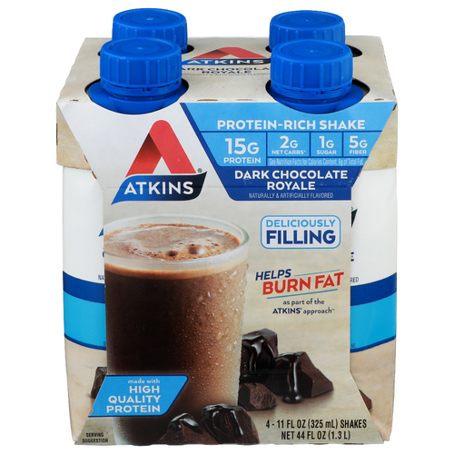 Atkins Dark Chocolate Royale Protein-Rich Shake - 11 Fluid Ounce - 4 Count