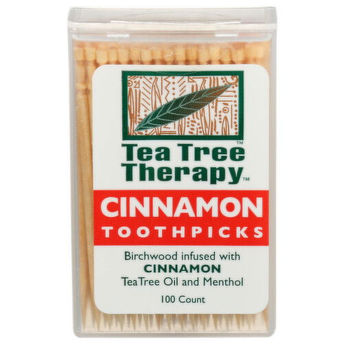 Tea Tree Therapy Cinnamon Toothpicks Birchwood Infused With Oil - 100 Count