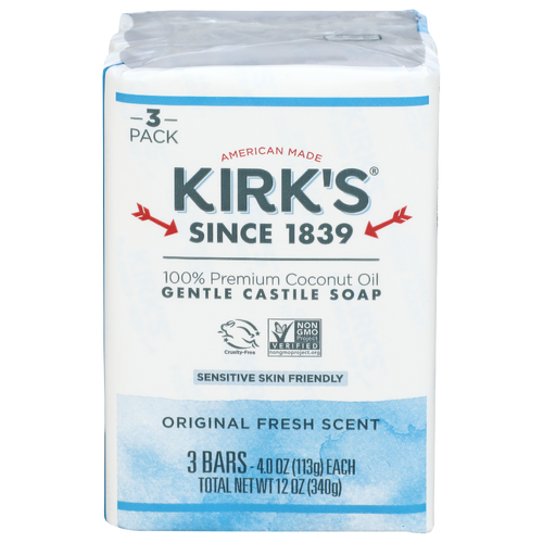 Kirk's Original Fresh Scent Gentle Castile Bar Soap - 4 Ounce - 3 Count