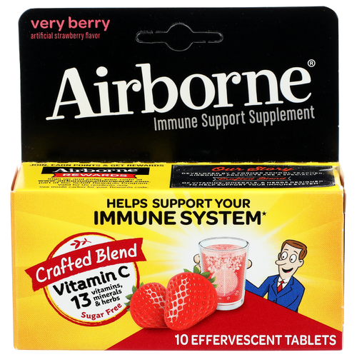 Airborne Very Berry Artificial Strawberry Flavor Crafted Blend Vitamin c 13 Vitamins, Minerals & Herbs - 10 Count