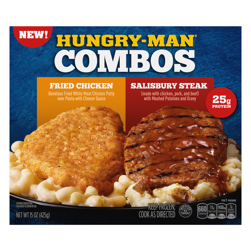 Hungry-Man Combos, Fried Chicken And Salisbury Steak, Frozen Meal - 15 Ounce