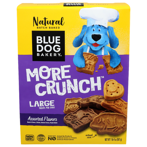 Blue Dog Bakery Assorted Flavors Bacon & Cheese, Chicken, Natural Peanut Butter More Crunch - 20 Ounce