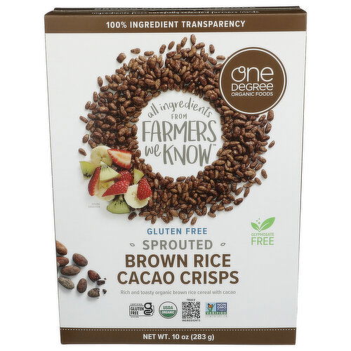 One Degree Organic Foods Gluten Free Sprouted Brown Rice Cacao Crisps - 10 Ounce
