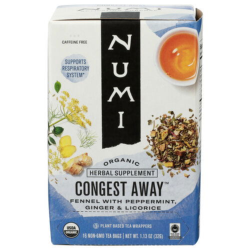 Numi Cool & Soothing Cup Of Fennel, Ginger & Peppermint Caffeine-Free Herbal Supplement In A Teabag Congest Away - 0.071 Ounce - 16 Count