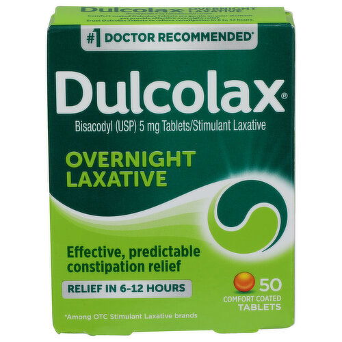 Dulcolax Overnight Laxative, , Comfort Coated Tablets - 50 Count