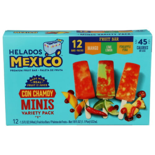 Helados Mexico Variety Pack Con Chamoy Mini Frozen Fruit Bars - 1.5 Fluid Ounce - 12 Count