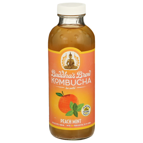 BUDDHA'S BREW Buddhas Peach Mint Kombucha - 16 Fluid Ounce