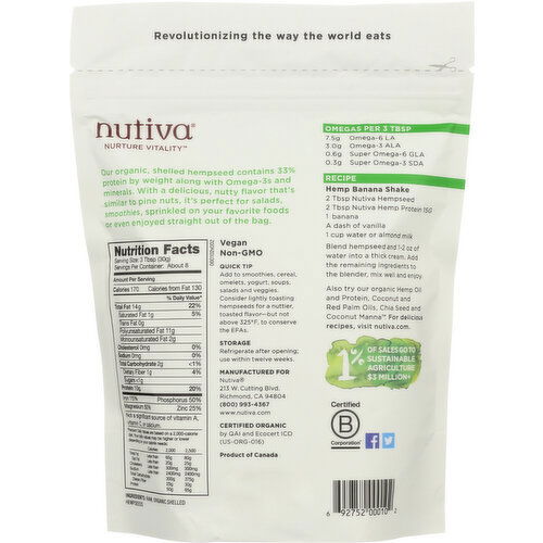 Nutiva Hempseed Raw Shelled - 8 Ounce