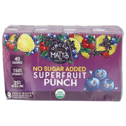 Uncle Matt's  Organic No Sugar Added Superfruit Punch Juice Boxes - 6.75 Fluid Ounce - 8 Count