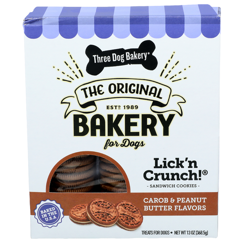 Three Dog Bakery Carob & Peanut Butter Flavors The Original Lick'n Crunch! Sandwich Cookies - 13 Ounce