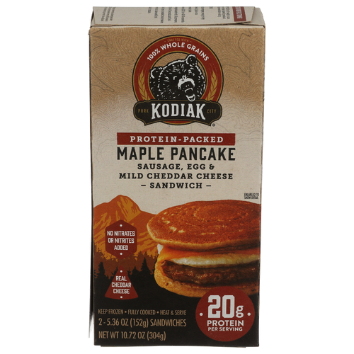 Kodiak Sauasge & Cheddar Cheese Frozen Sandwiches - 5.36 Ounce - 2 Count