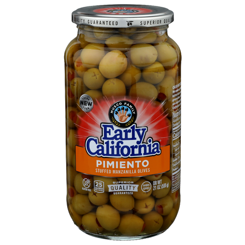 Musco Family Early California Olive Co. Pimiento Stuffed Manzanilla Olives - 21 Ounce