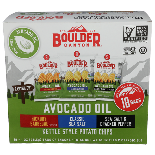 Boulder Canyon Sea Salt, Hickory Barbeque, Salt & Cracked Pepper Potato Chips - 18 Ounce Image 1 of 2