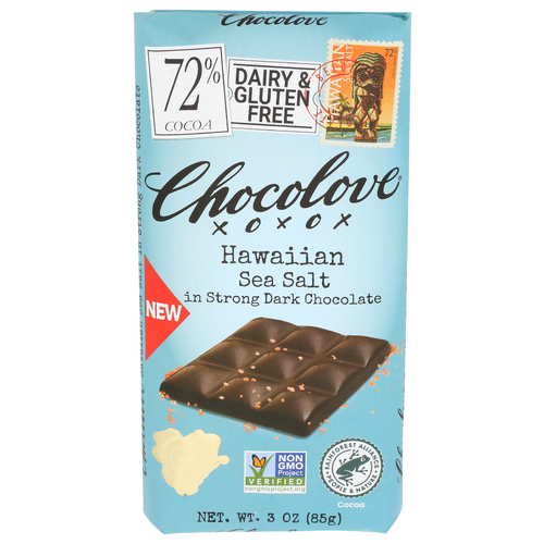 CHOCOLOVE Hawaiian Sea Salt 72% Cocoa Strong Dark Chocolate Bar - 3 Ounce