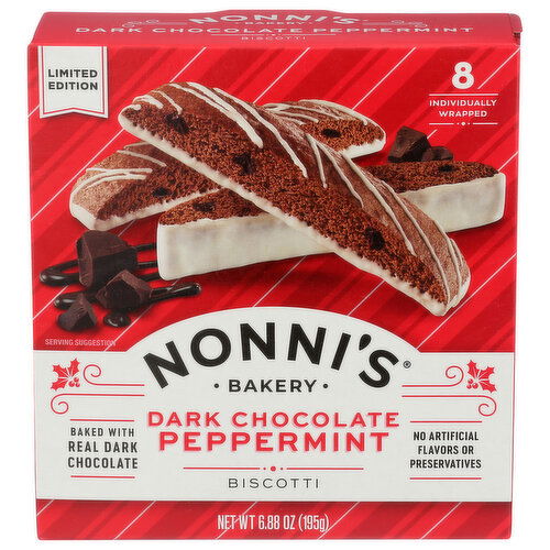 NONNIS Dark Chocolate Peppermint Biscotti Drk Choc Ppprmnt - 0.86 Ounce - 8 Count
