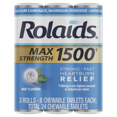 Rolaids Max Strength 1500 Antacid, Mint Flavor, Chewable Tablet - 24 Count