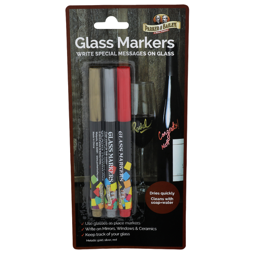 Parker & Barley Metallic Gold, Silver, Red Glass Markers - 1 Each