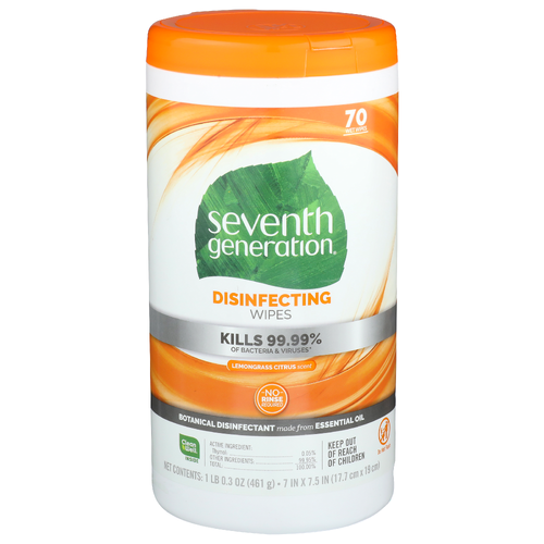 Seventh Generation Lemongrass Citrus Disinfecting Wipes - 0.233 Ounce - 70 Count