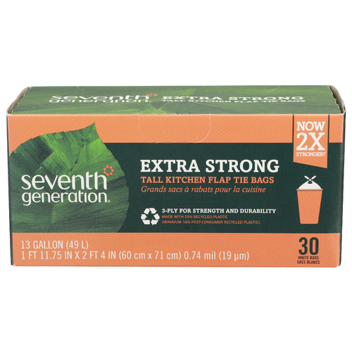 Seventh Generation Extra Strong Tall Kitchen Flap Tie Bags - 13 Gallon - 30 Count