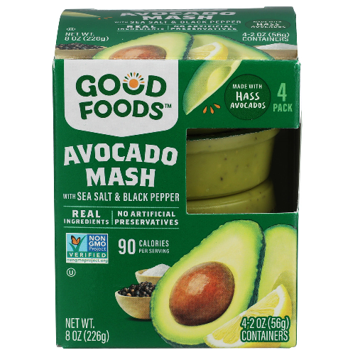 GOOD FOODS Single Serve Avocado Mash With Sea Salt & Black Pepper - 2 Ounce - 4 Count