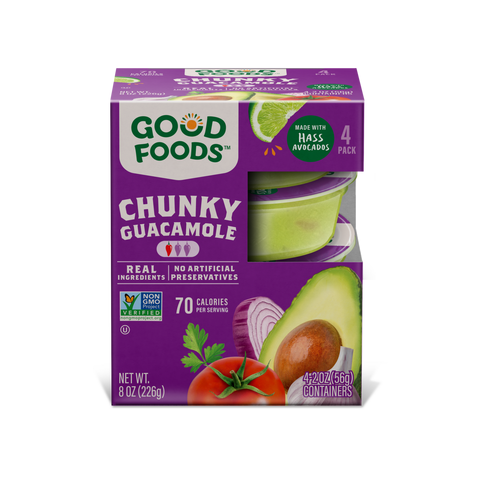 GOOD FOODS Single Serve Traditional Chunky Guacamole - 2 Ounce - 4 Count