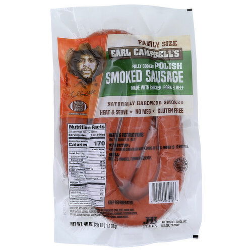 Earl Campbell's Kielbasa, Polish, Family Size - 40 Ounce