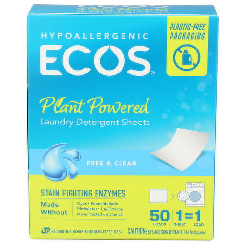Ecos Free & Clear Laundry Detergent Sheets - 0.123 Ounce - 50 Count