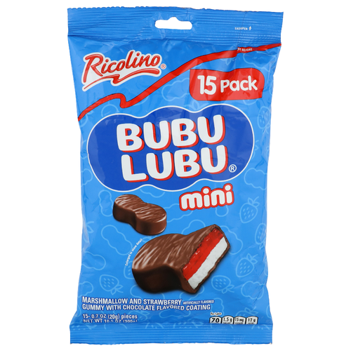 Ricolino Marshmallow And Strawberry Gummy With Chocolate Flavored Coating Bubu Lubu Mini - 0.7 Ounce - 15 Count