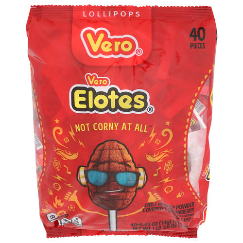 Vero Chili Pepper Powder Covered Strawberry Lollipop - 0.49 Ounce - 40 Count