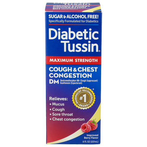 Diabetic Tussin Improved Berry Flavor Cough & Chest Congestion Dm - 8 Fluid Ounce