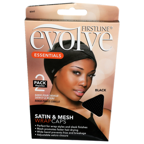 Firstline Evolve Black Satin & Mesh Wrap Caps - 2 Count