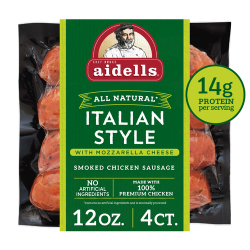 Aidells Smoked Chicken Sausage, Italian Style With Mozzarella Cheese - 12 Ounce