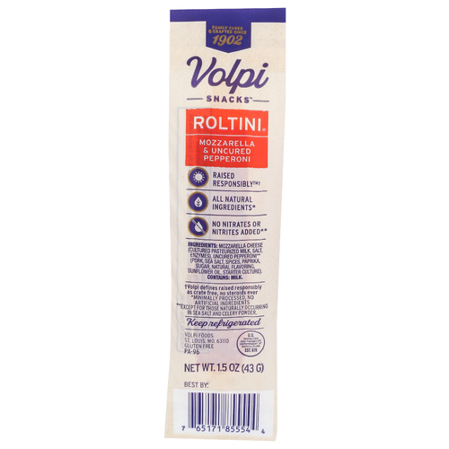 Volpi Roltini Snacks Mozzarella & Uncured Pepeproni Pepperoni - 1.5 Ounce Image 1 of 3