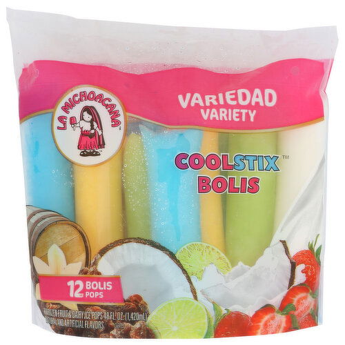 La Michoacana Coolstix Popsicle Ice Cream Variety Bolis - 4 Fluid Ounce - 12 Count