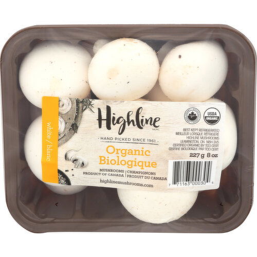 Highline Mushrooms Organic Whole White - 8 Ounce
