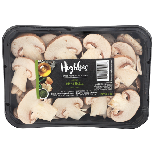 Highline Mushrooms Sliced Mini Bella - 8 Ounce