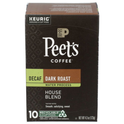 PEET'S COFFEE Decaf House Blend K-Cup Pods - 0.43 Ounce - 10 Count