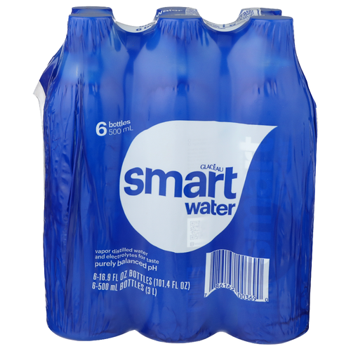 Glaceau Smartwater Bottled Water - 16.9 Fluid Ounce - 6 Count