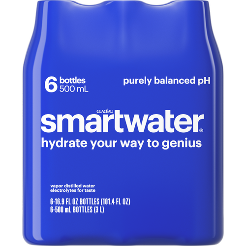 smartwater Water Bottles Vapor Distilled And Electrolytes - 16.9 Fluid Ounce - 6 Count
