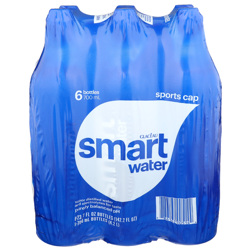Glaceau Smartwater Vapor Distilled Water Sports Cap - 23.7 Fluid Ounce - 6 Count