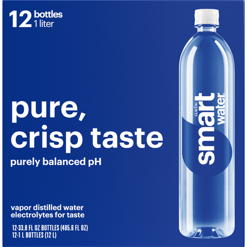 smartwater Electrolye Vapor-Distilled Water Bottles In Cardboard Box, 1l, 12 Pack - 405.6 Fluid Ounce
