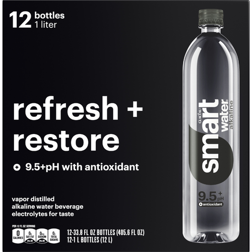 smartwater Alkaline With Antioxidant Ionized Electrolyte Vapor-Distilled Water Bottles, 1l, 12 Pack - 405.6 Fluid Ounce