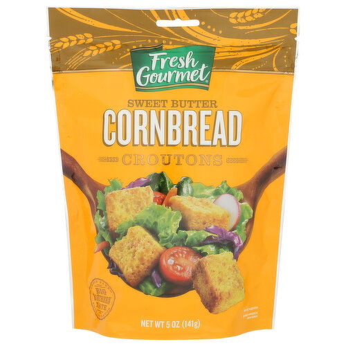 FRESH GOURMET Characteristic Toasted And Oiled Bread With a Mild Sweet Butter Flavor. No Off-Flavor Or Odor. Croutons Baked Cornbread - 5 Ounce