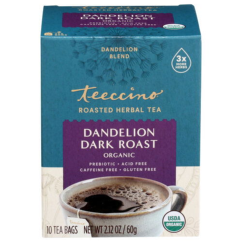 Teeccino Roasted Herbal Tea Dandelion Dark Roast - 0.212 Ounce - 10 Count