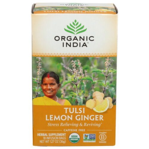 ORGANIC INDIA Tulsi Tea Lemon Ginger - 0.071 Ounce - 18 Count