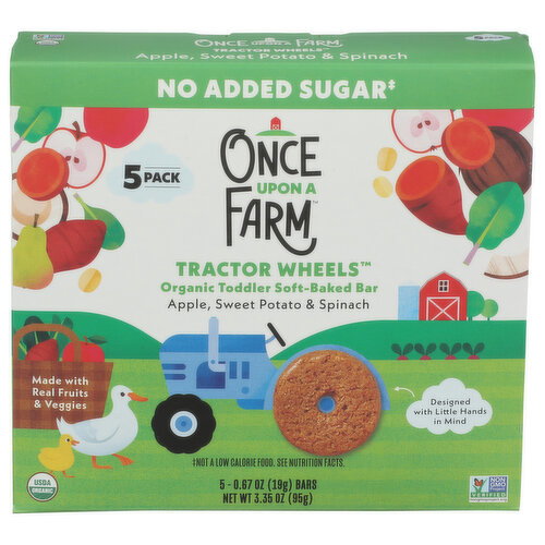 ONCE UPON A FARM Organic Apple, Sweet Potato & Spinach Tractor Wheels Toddler Soft-Baked Bar - 0.67 Ounce - 5 Count