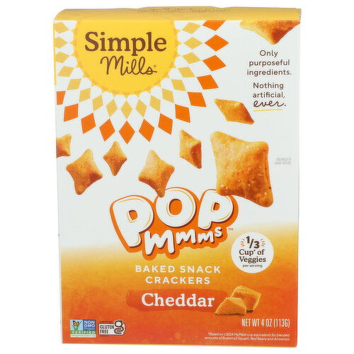 Simple Mills Cheddar Pop Mmms Veggie Flour Baked Snack Crackers - 4 Ounce