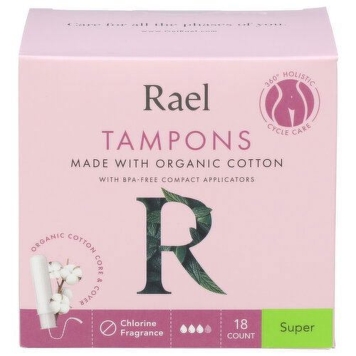 Rael Beauty Compact Tampons Super Organic Cotton With Applicators - 18 Count