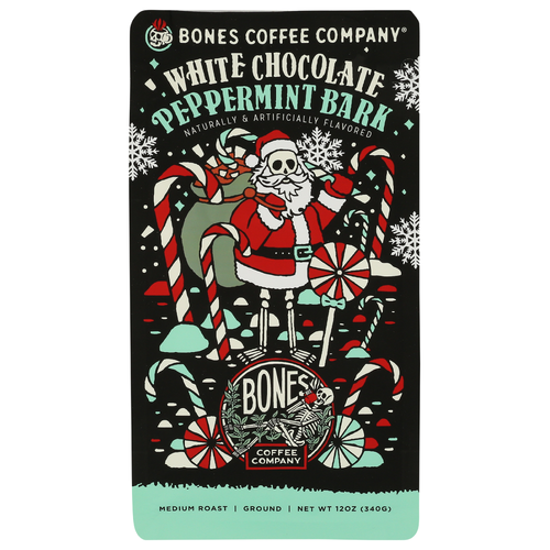 Bones Coffee Company White Chocolate Peppermint Bark Medium Roast Ground Coffee - 12 Ounce